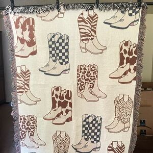 Cowboy Boots Woven Blanket Neutral Home Decor